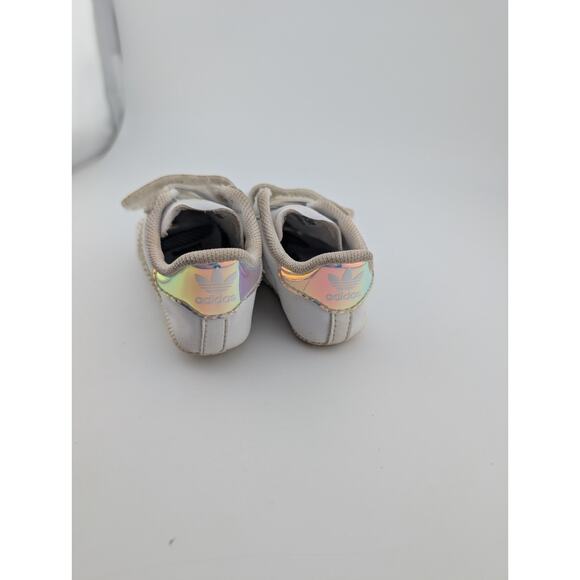 Adidas Baby Size 1k Superstar Crib Shoes Sneakers White Iridescent Silver 1 - Picture 5 of 8